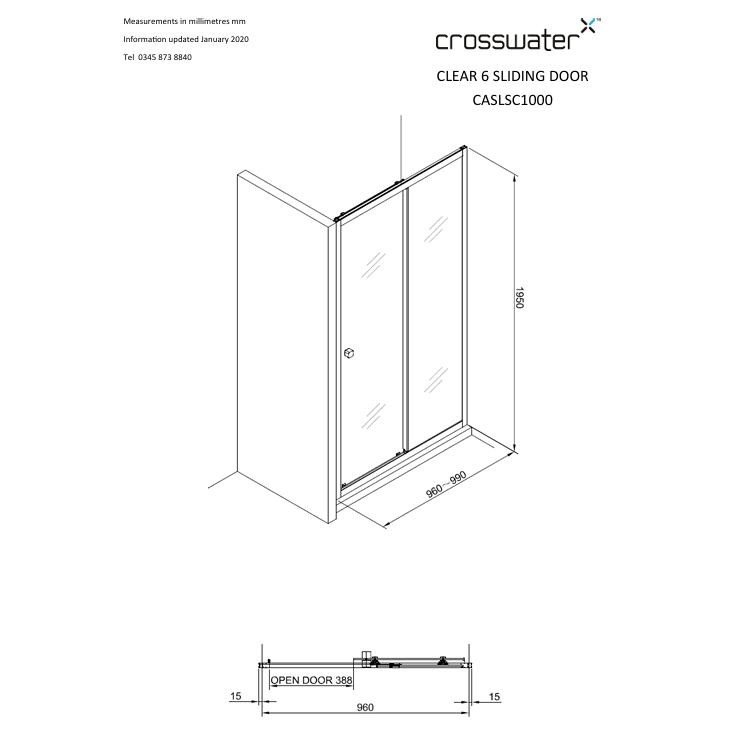 Crosswater Sliding Shower Door Crosswater Clear 6 Single Sliding Shower Door 1000mm in Brushed Brass