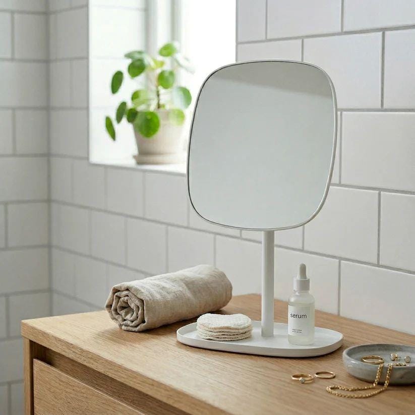 Smedbo Beslagsboden Glow Freestanding Square Magnifing Mirror with Tray