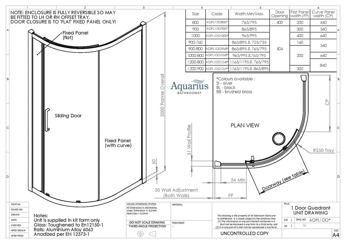 Aquarius Quadrant Shower Enclosure Aquarius Pluvia 8mm Quadrant Single Sliding Shower Door