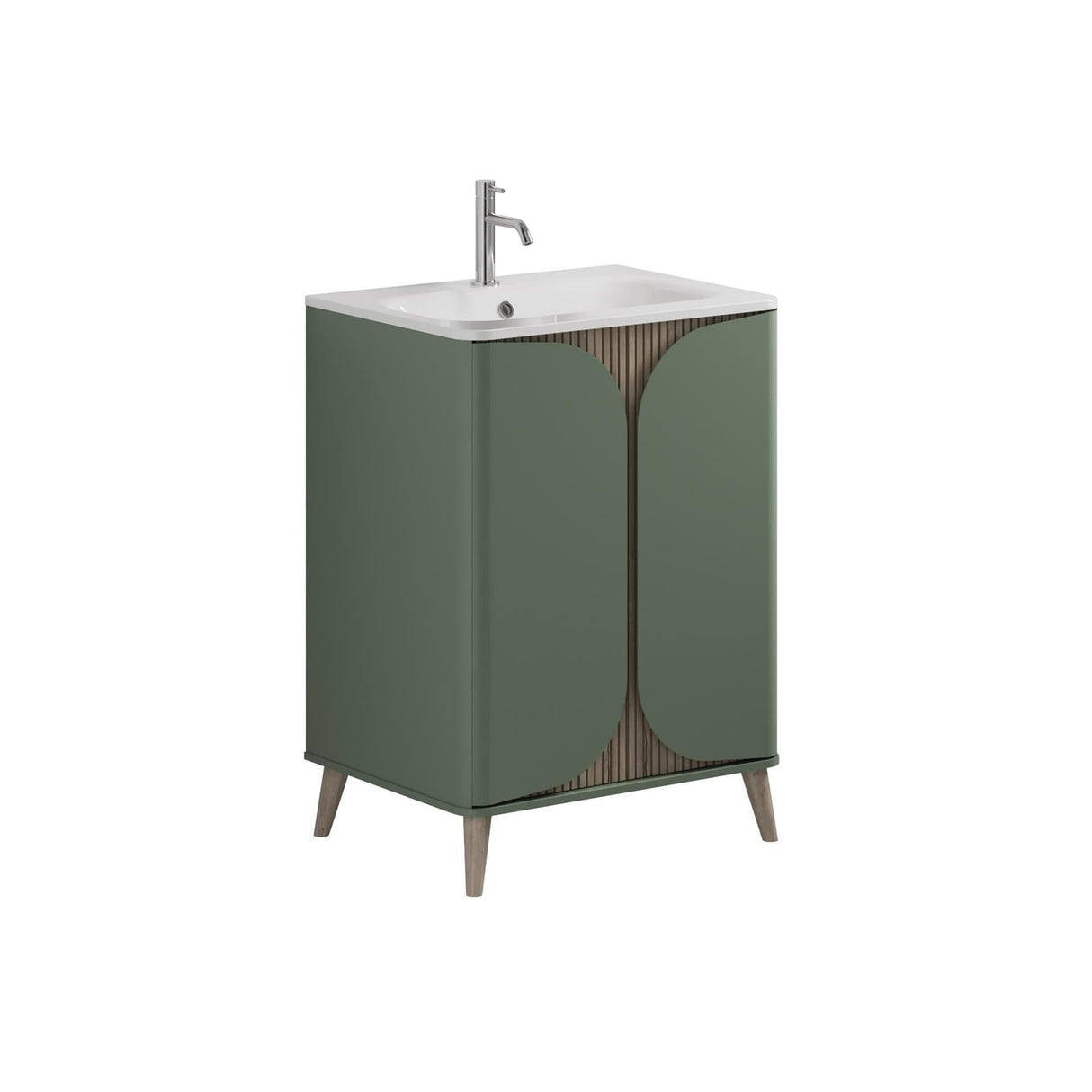 Crosswater Floor Standing Vanity Unit Sage Green / Crosswater Tambour Basin - 1 Tap Hole - White Crosswater Tambour Vanity Unit with Basin or Worktop - 600mm - Two Door - Floor Standing