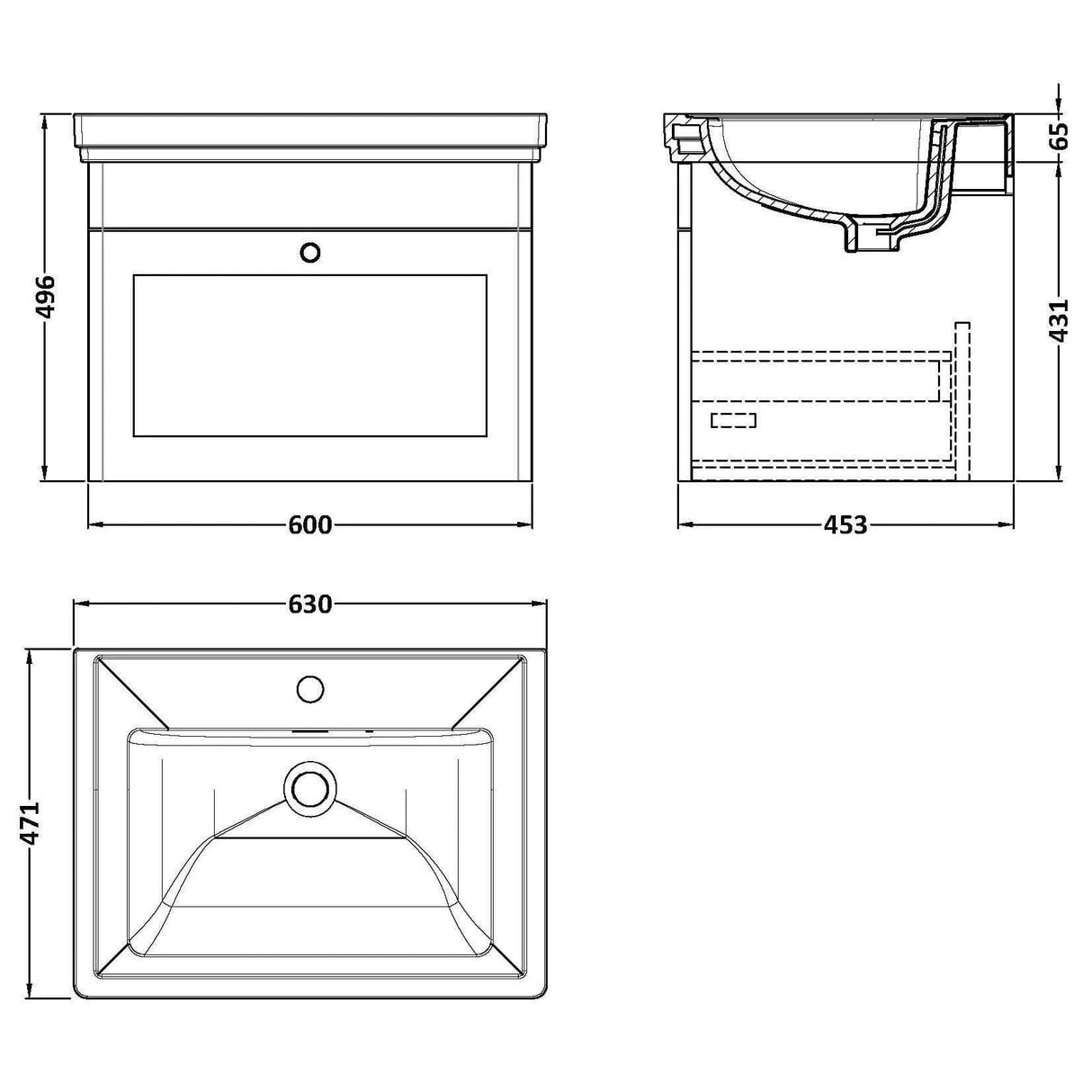 Aquarius Wall Mounted Vanity Unit Aquarius Leighton 600mm Wall Mounted One Drawer Vanity Unit with Basin