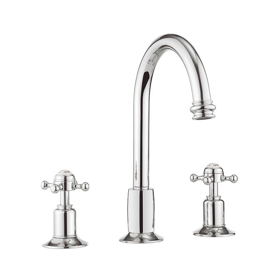 Crosswater Belgravia Crosshead 3 Hole Curved Basin Mixer Tap with Pop-Up Waste in Chrome