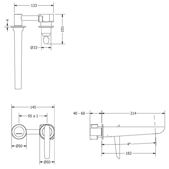 Crosswater Foile 2 Hole Wall Mounted Basin Mixer Tap