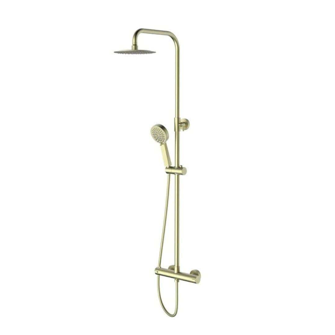 Aquarius Exposed Shower Set Brushed Brass Aquarius RainLux Eco Round Adjustable Exposed Bar Shower System