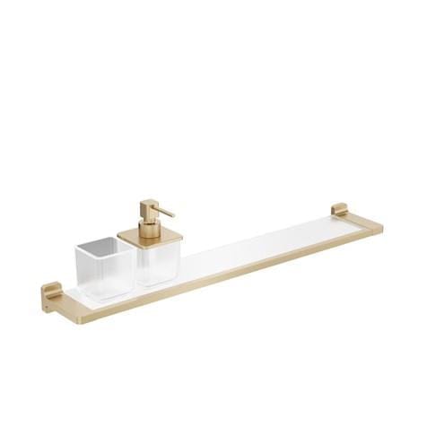 Crosswater Shelf Brushed Brass Crosswater Rotar Shelf, Soap Dispenser and Tumbler Holder