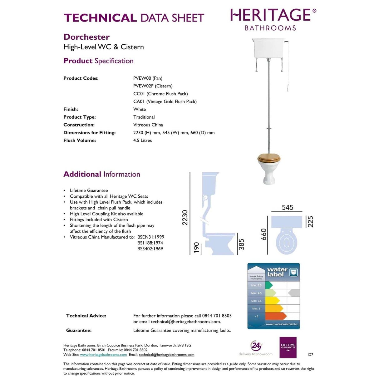 Heritage High Level Toilet Heritage Dorchester High Level Toilet with Fittings Pack
