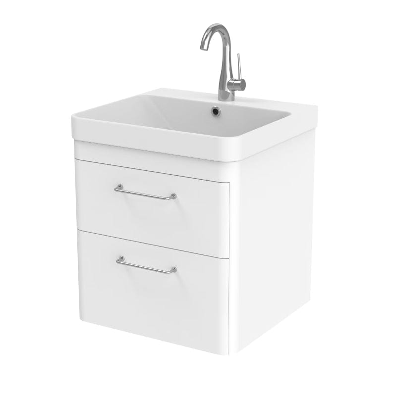 Saneux Wall Mounted Unit Matte White / 0 Hole Saneux Hyde Vanity Unit With Basin - 500 x 460mm - Two Drawer - Wall Mounted