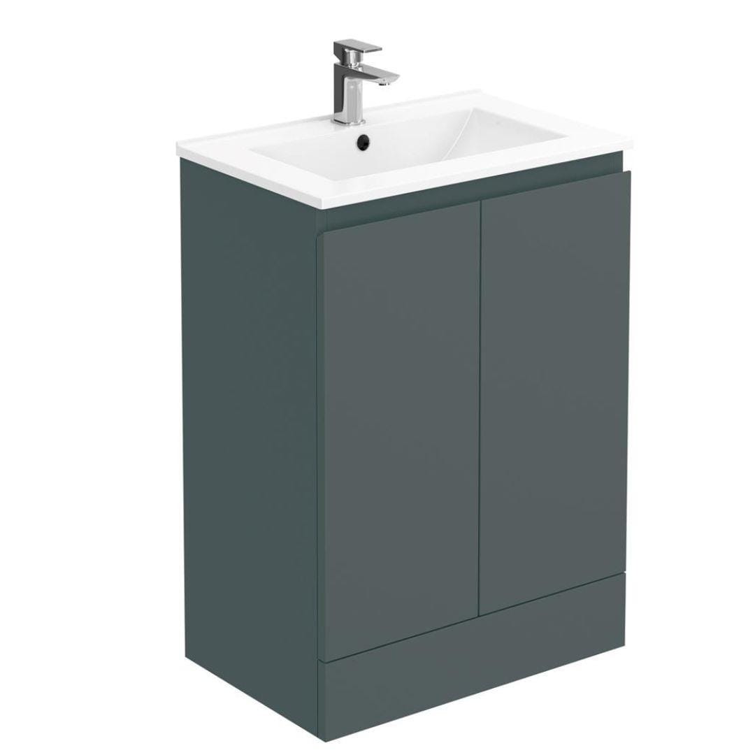 Aquarius Bathrooms Floor Standing Vanity Unit 600mm Aquarius Halite Waterproof Grey Vanity Unit and 1 Tap Hole Basin