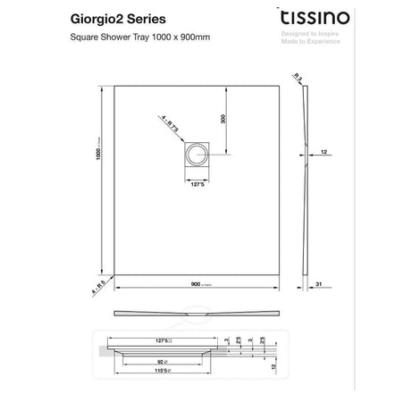 Tissino Rectangle Shower Tray 1000 x 900mm Tissino Giorgio2 Rectangle Shower Tray in Black Slate