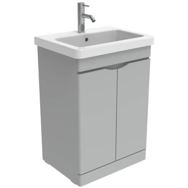 Saneux Floor Standing Vanity Unit Dove Grey / 0 Hole Saneux Indigo Vanity Unit With Basin - 600 x 400mm - Two Door - Floor Standing