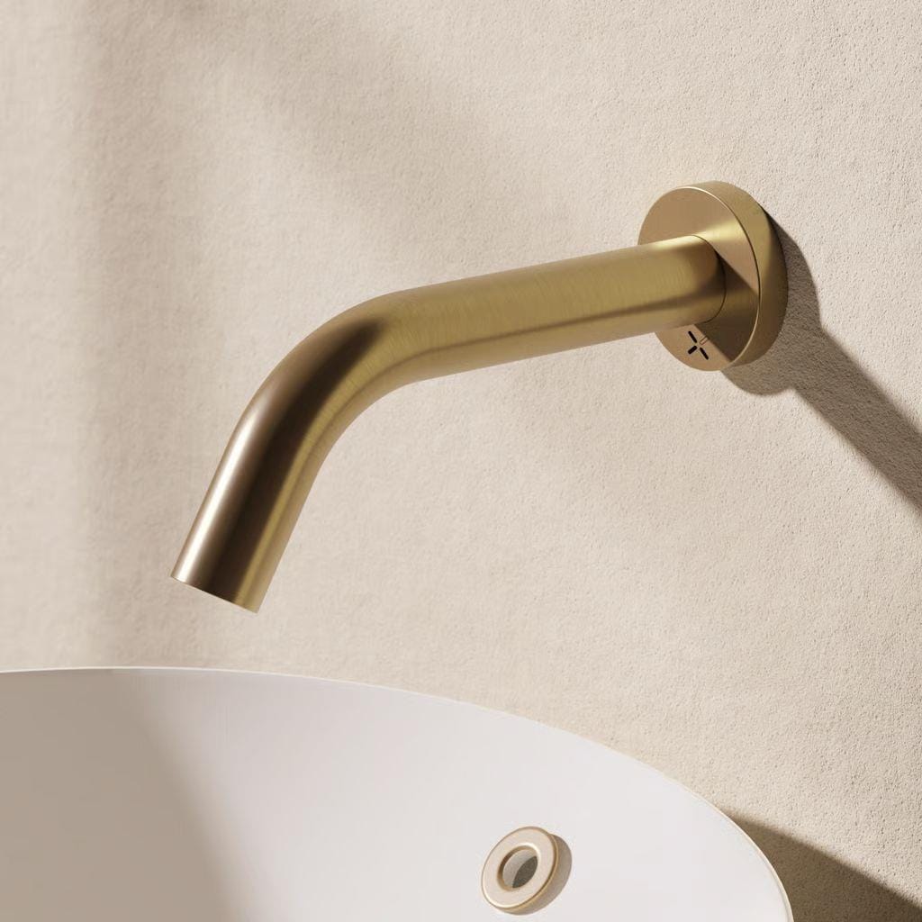 Crosswater Infrared Tap Crosswater MPRO Sensor Wall Mounted 220mm Basin Spout in Brushed Brass