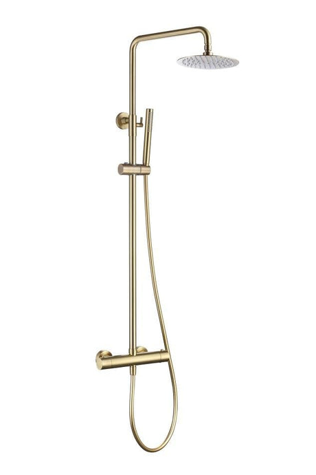 Aquarius Exposed Shower Set Brushed Brass Aquarius RainLux Cool Touch Adjustable Round Exposed Shower Valve and Kit