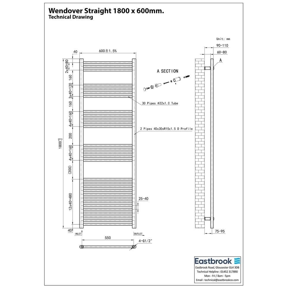Eastbrook Wendover Straight Vertical Heated Towel Rail in White