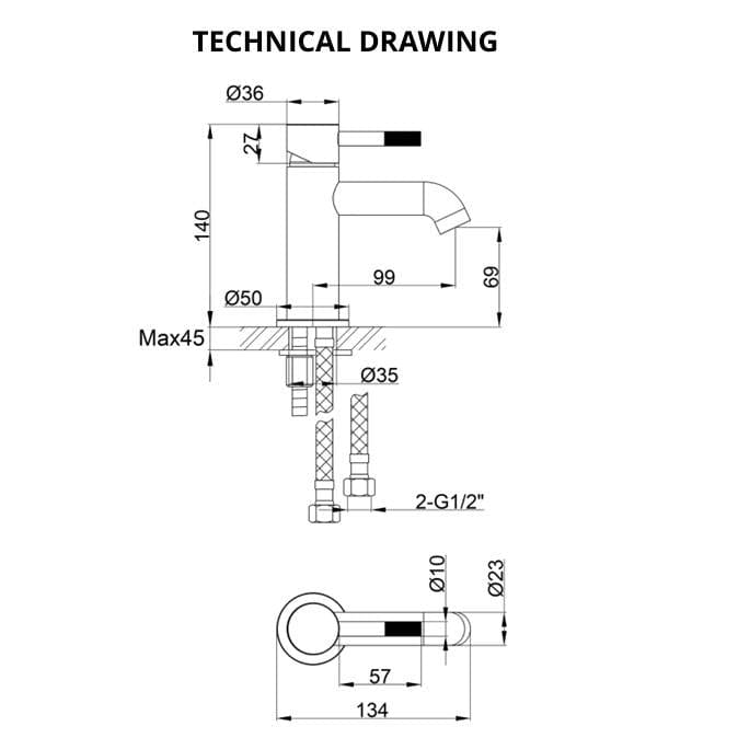 Imex Mono Basin Tap Imex Ravine Basin Mixer Tap with Universal Clicker Waste