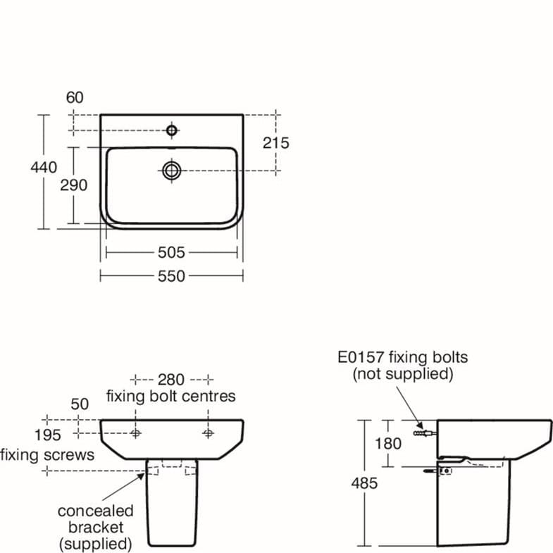 Ideal Standard Pedestal Basin Ideal Standard i.life B 550mm 1 Tap Hole Basin with Semi Pedestal