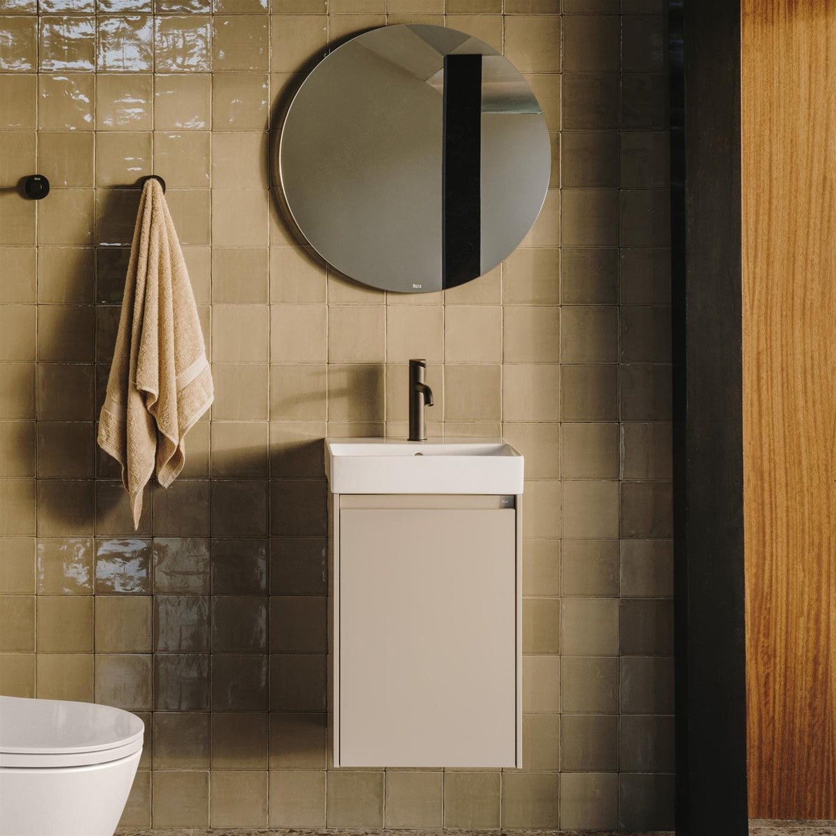 Roca Cloakroom Vanity Unit Matt Grey Roca Ona Compact 400mm Wall Mounted One Door Vanity Unit with Basin