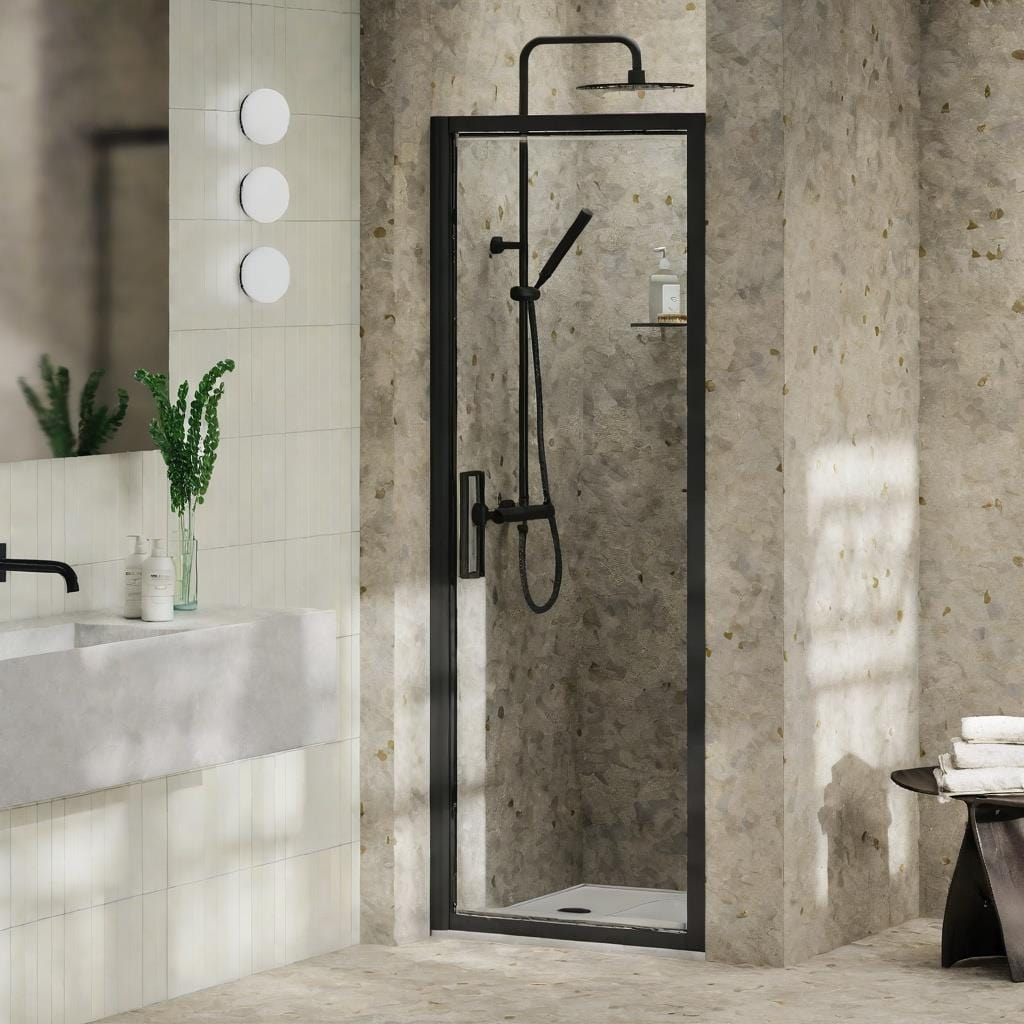Aquarius Pivot Shower Door Black / 800mm Aquarius Pluvia 8mm Pivot Shower Door