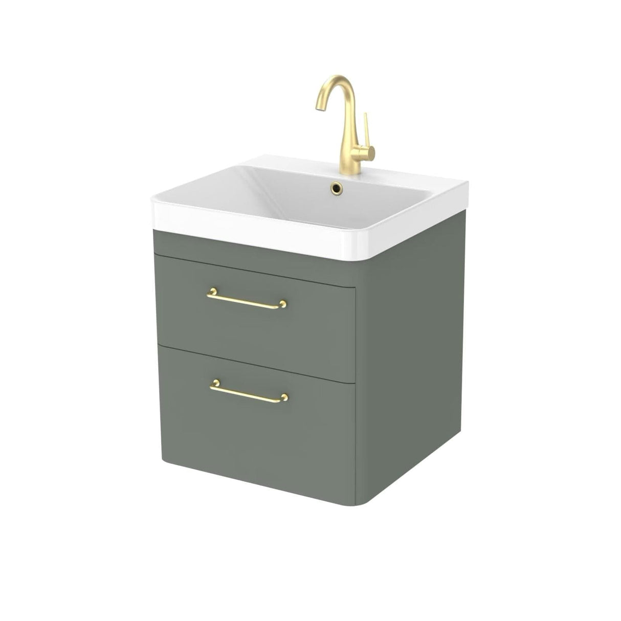 Saneux Wall Mounted Unit Matte Sage / 1 Hole Saneux Hyde Vanity Unit With Basin - 500 x 460mm - Two Drawer - Wall Mounted