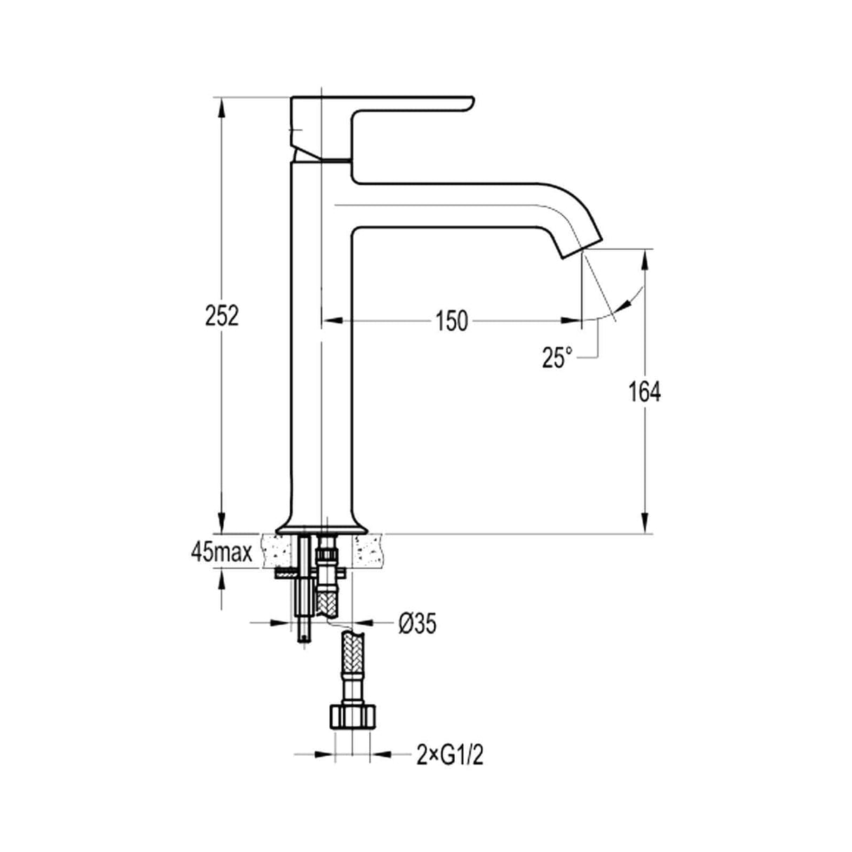 Flova Mono Basin Tap Flova Moonlight Tall Basin Mixer Tap with Clicker Waste in Brushed Brass