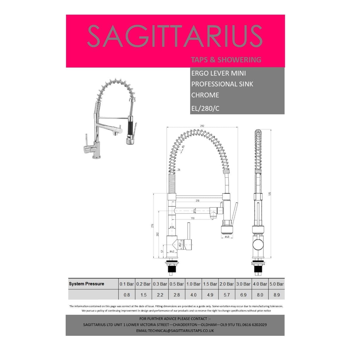 Sagittarius Kitchen Tap Sagittarius Ergo Lever Mini Professional Kitchen Mixer Tap with Pull-Out Spray in Chrome