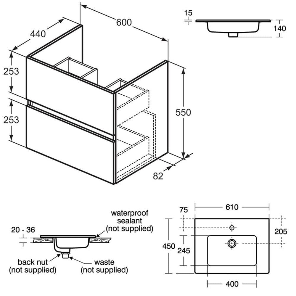 Ideal Standard Wall Mounted Vanity Unit Ideal Standard Eurovit+ Wall Mounted Vanity Unit with 2 Drawers