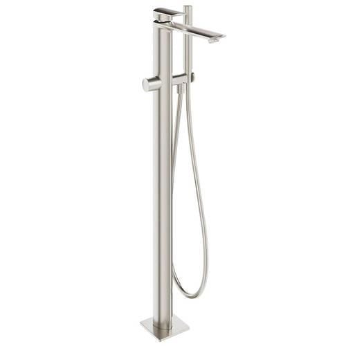 Clearwater Freestanding Bath Filler Brushed Metallic Clearwater Varda Floor Standing Bath Shower Mixer with Shower Kit