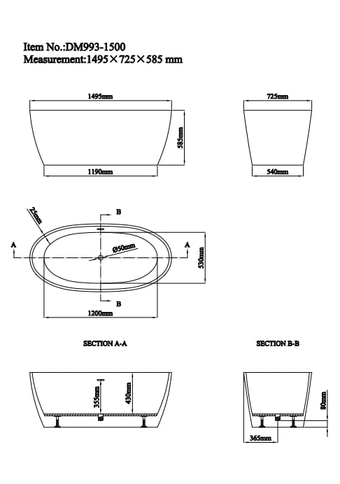 Eastbrook Modern Freestanding Bath Eastbrook Wandsworth Freestanding Bath - 1495 x 725mm