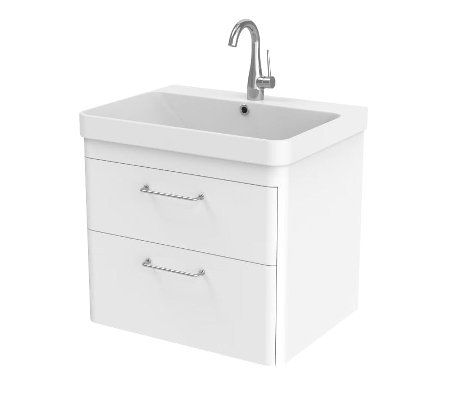 Saneux Wall Mounted Vanity Unit Matte White / 0 Hole Saneux Hyde Vanity Unit With Basin - 600 x 460mm - Two Drawer - Wall Mounted