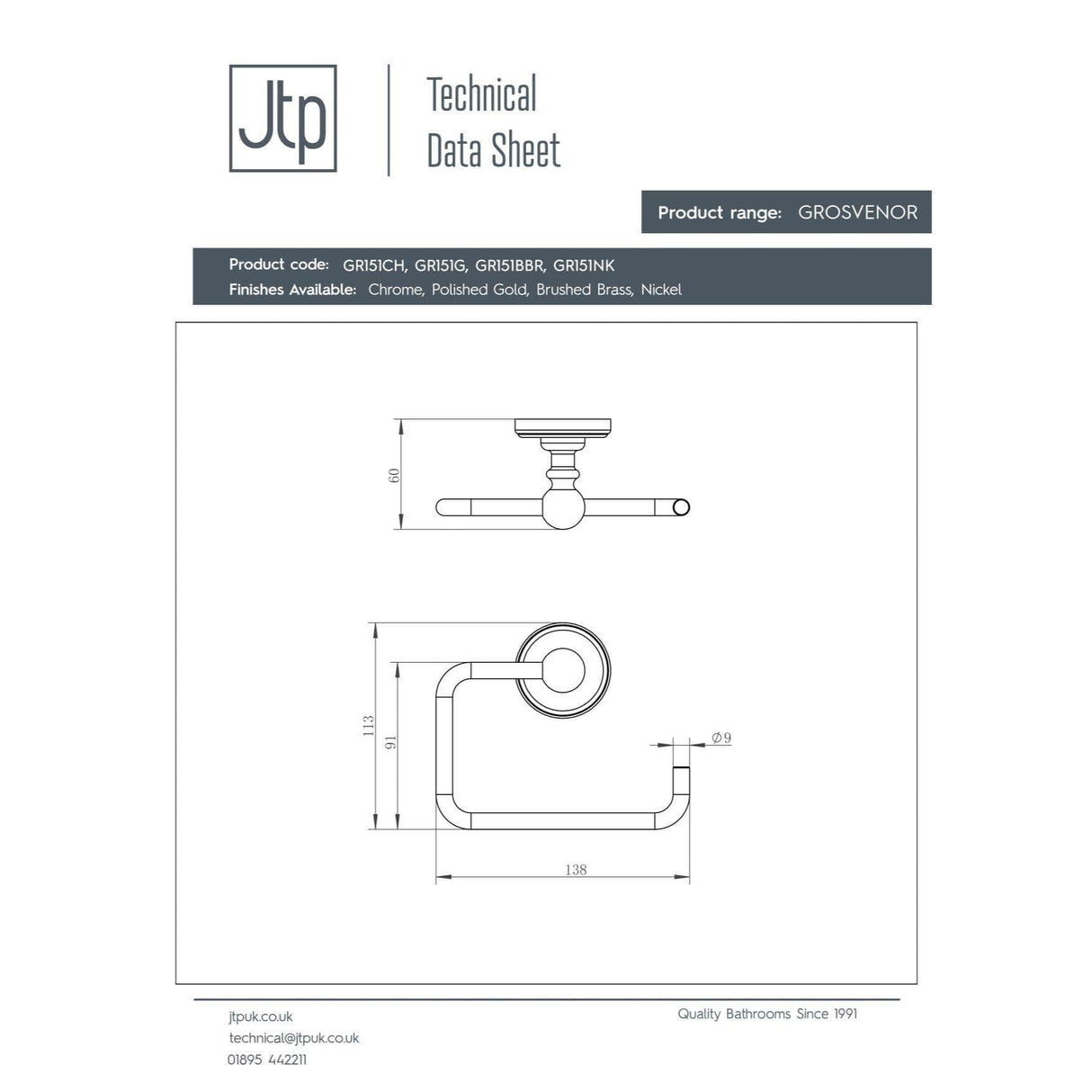 JTP Toilet Roll Holder JTP Grosvenor Toilet Roll Holder