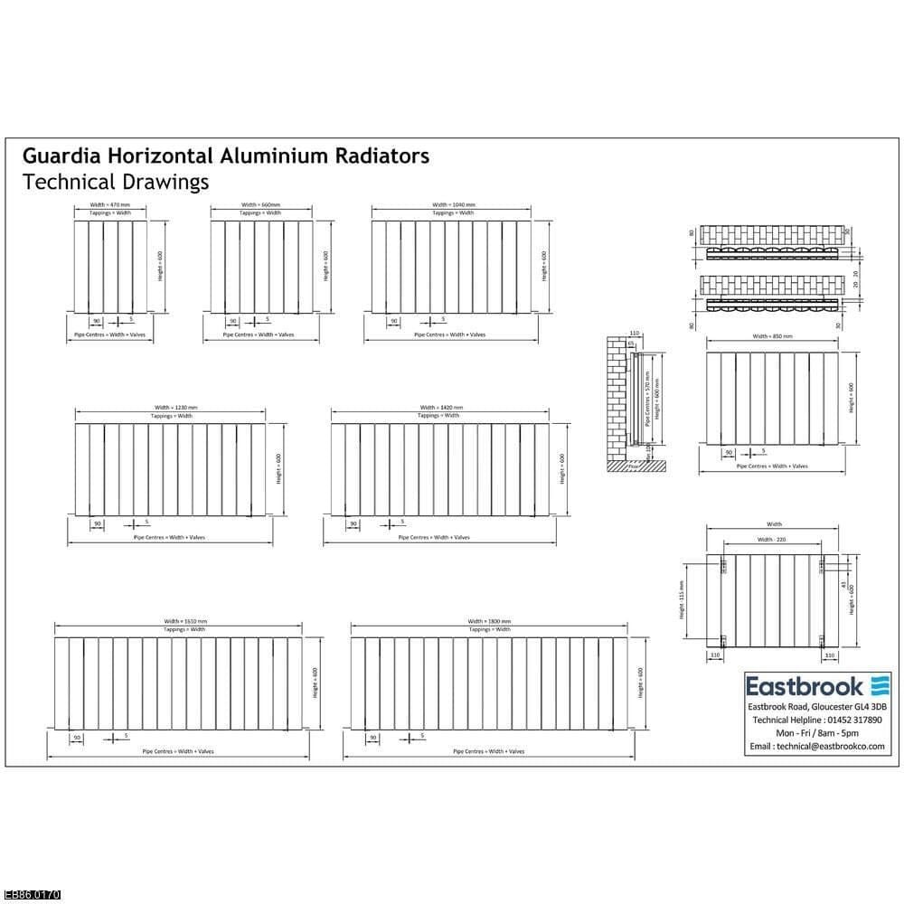 Eastbrook Panel Radiator Eastbrook Guardia Straight Horizontal Aluminium in Matt White
