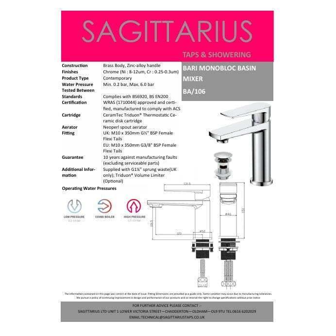 Sagittarius Mono Basin Tap Sagittarius Bari Monobloc Basin Mixer Tap in Chrome