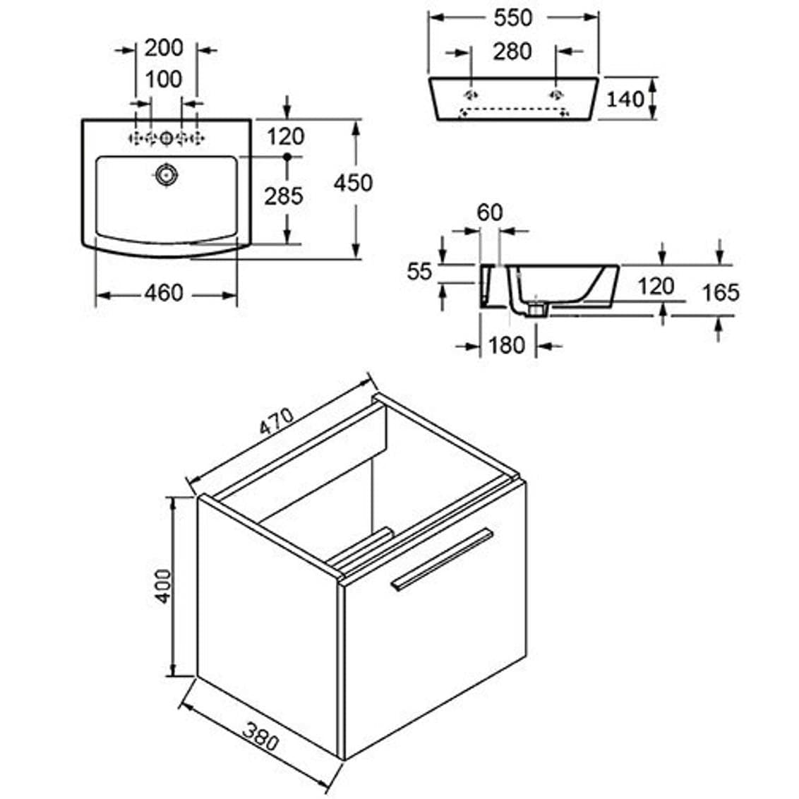 Imex Wall Mounted Vanity Unit Imex Bloque Wall Mounted Single Drawer Vanity Unit with Basin - 470mm Wide - Soft Oak