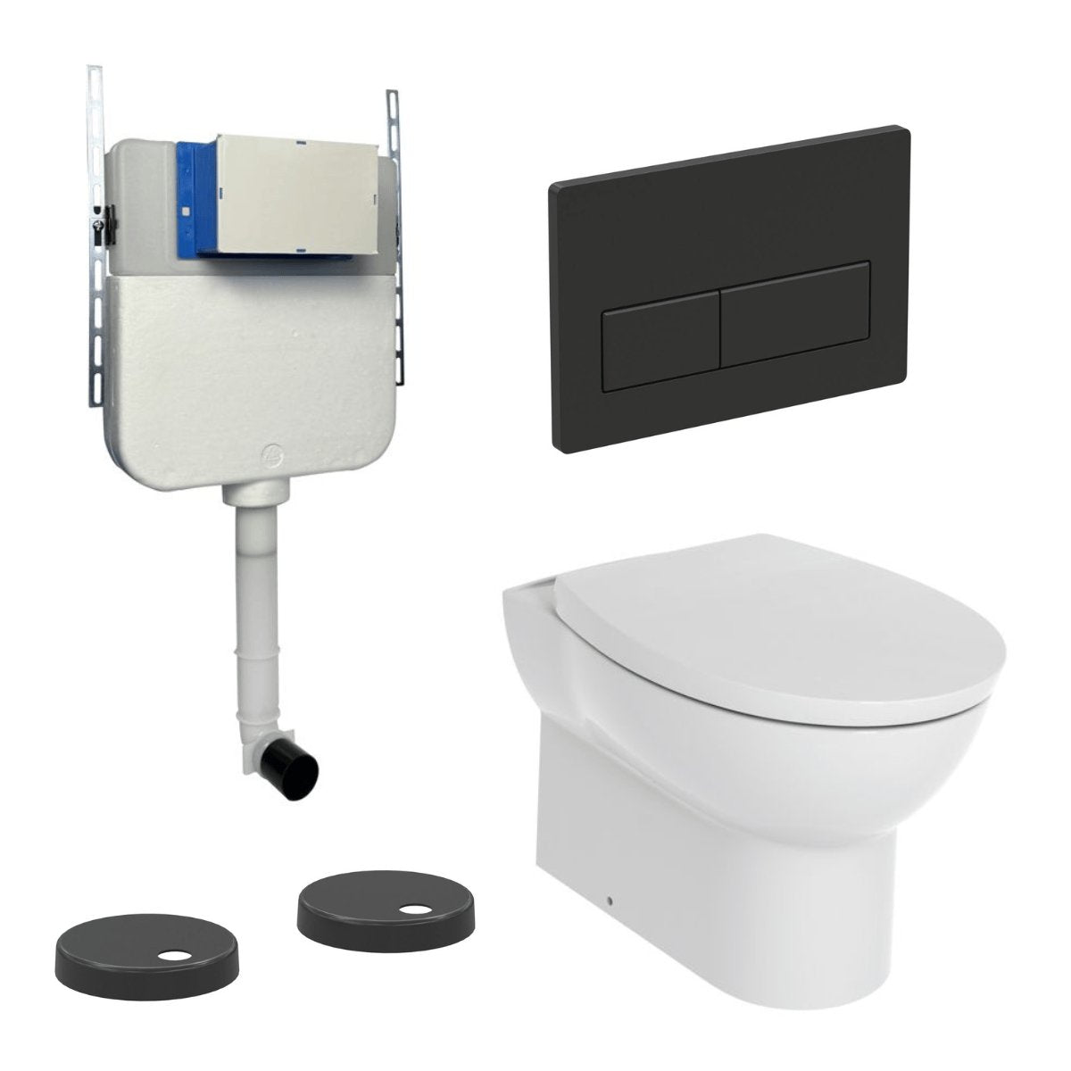 Aquarius Bathrooms Back To Wall Toilet Matt Black / Square Aquarius Urbano Rimless Back to Wall Toilet Pack with Cistern, Flush Plate, Soft Closing Seat and Hinge Covers