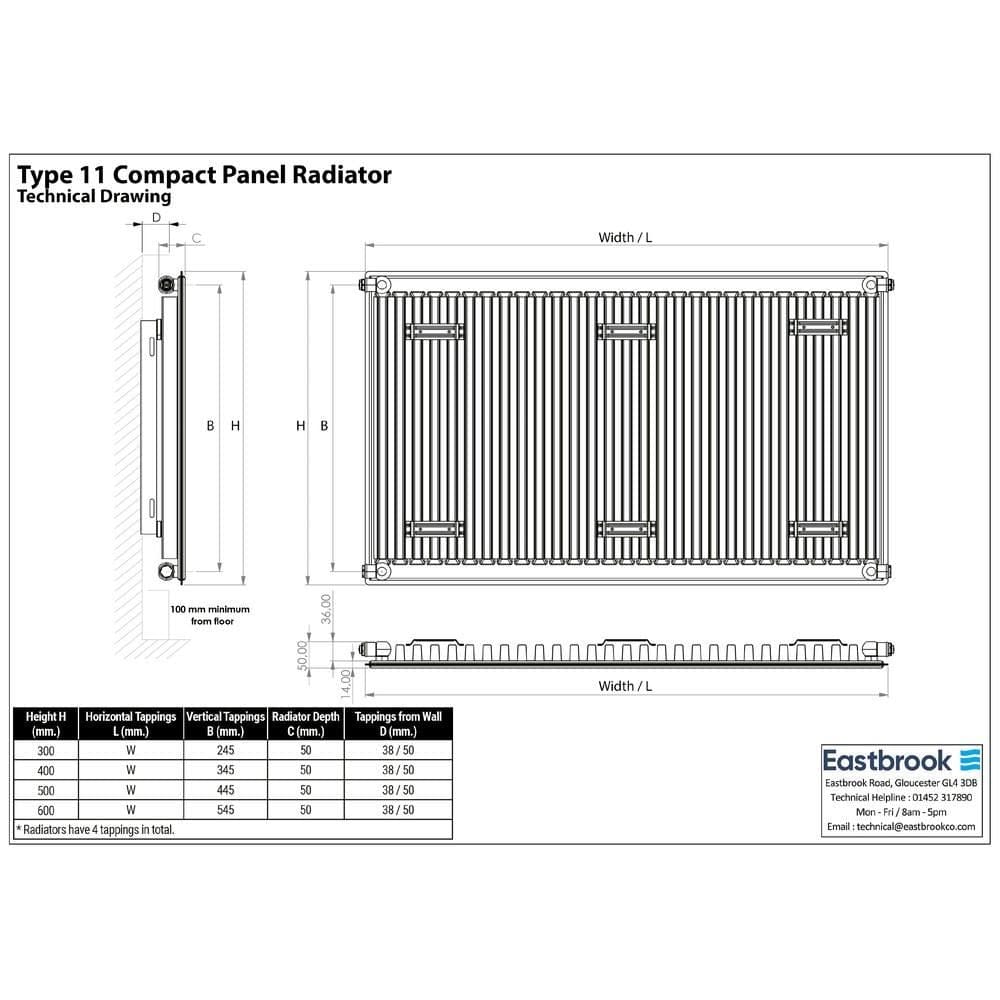 Aquarius Type 11 Compact Panel Radiator In Gloss White