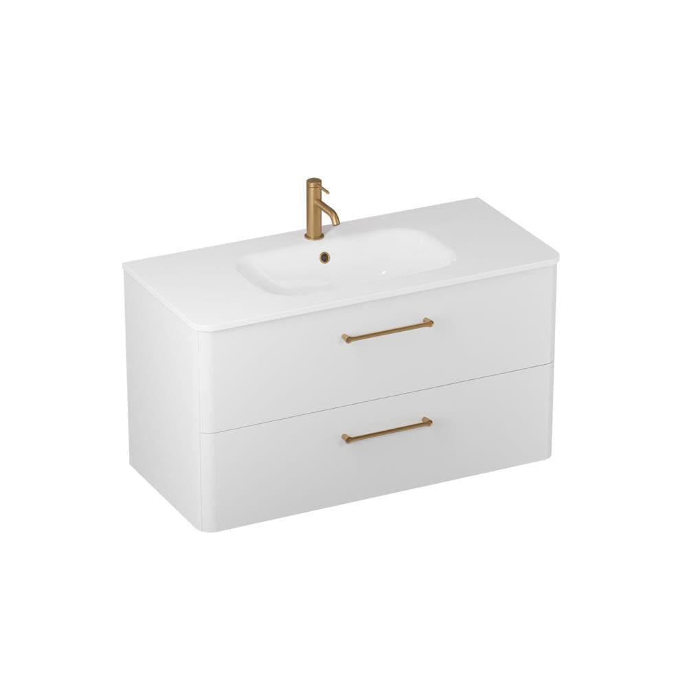 Britton Wall Mounted Vanity Unit Frosted White / 1 Tap Hole Basin / Brushed Brass Britton Camberwell Wall Mounted 1000mm Vanity Unit with Basin or Worktop