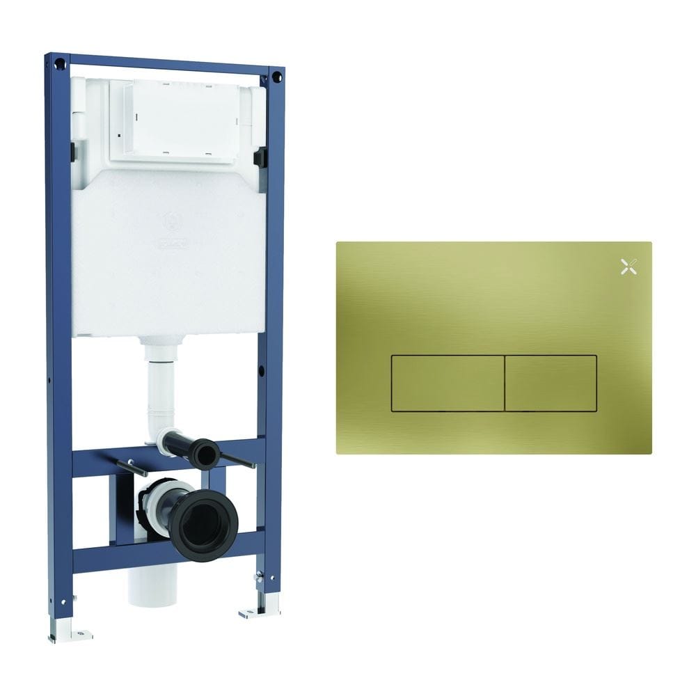 Crosswater Wall Hung WC Frame MPRO Steel Plate in Brushed Brass Crosswater 1.12m Dual Flush WC Support Frame Set with Flush Plate