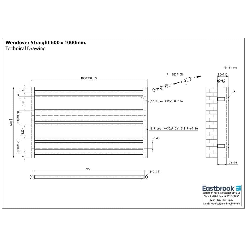 Eastbrook Ladder Rails Eastbrook Wendover Straight Vertical Heated Towel Rail in Matt Black