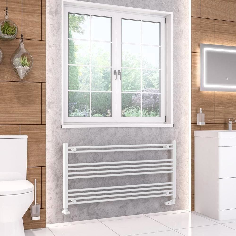 Eastbrook Ladder Rail 600 x 1200 / Dual Fuel Eastbrook Wendover Straight Horizontal Under Window Heated Towel Rail in White
