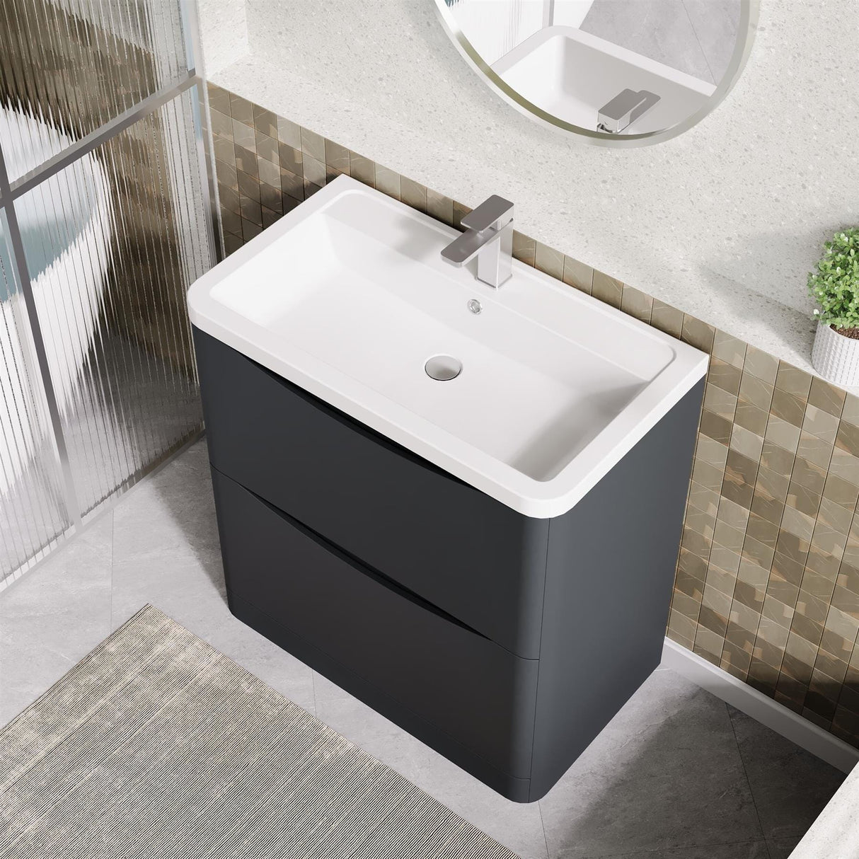 Aquarius Bathrooms Floor Standing Vanity Unit Aquarius Seren 800mm Floor Standing Two Drawer Vanity Unit with Basin in Soft Black