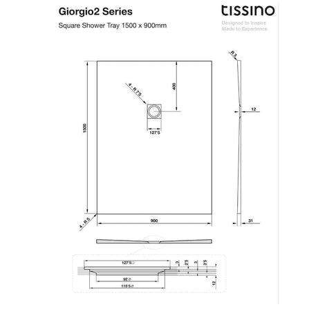 Tissino Rectangle Shower Tray 1500 x 900mm Tissino Giorgio2 Rectangle Shower Tray in Graphite Slate