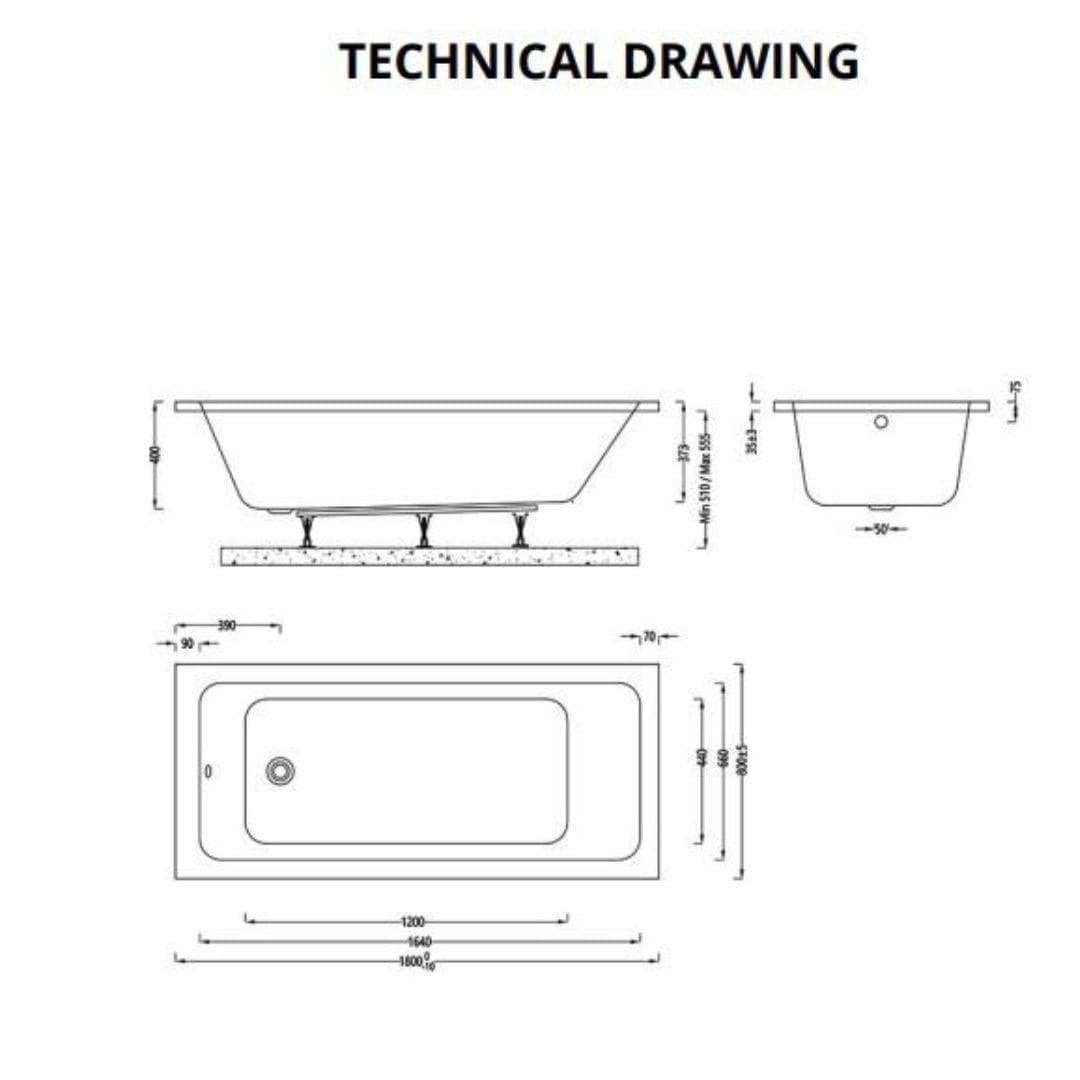 Aquarius Single Ended Bath 1800 x 800mm Aquarius Aaron Single Ended Standard Bath
