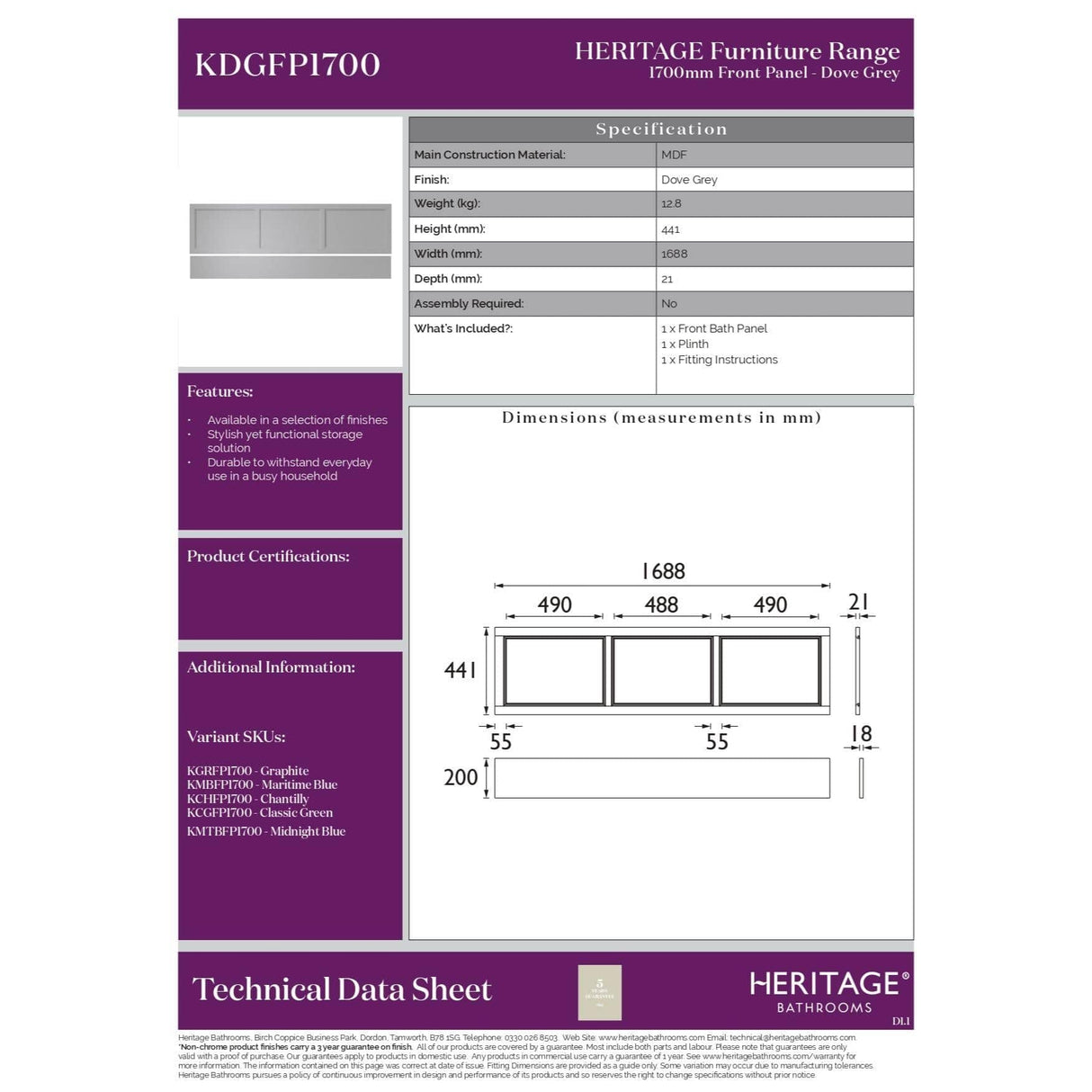 Heritage Bath Panel Heritage Bath Front Panel - 1700mm