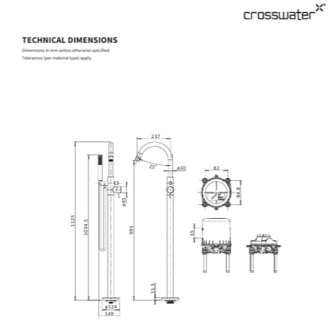 Crosswater Freestanding Bath Filler Crosswater MPRO Floor Standing Bath Shower Mixer