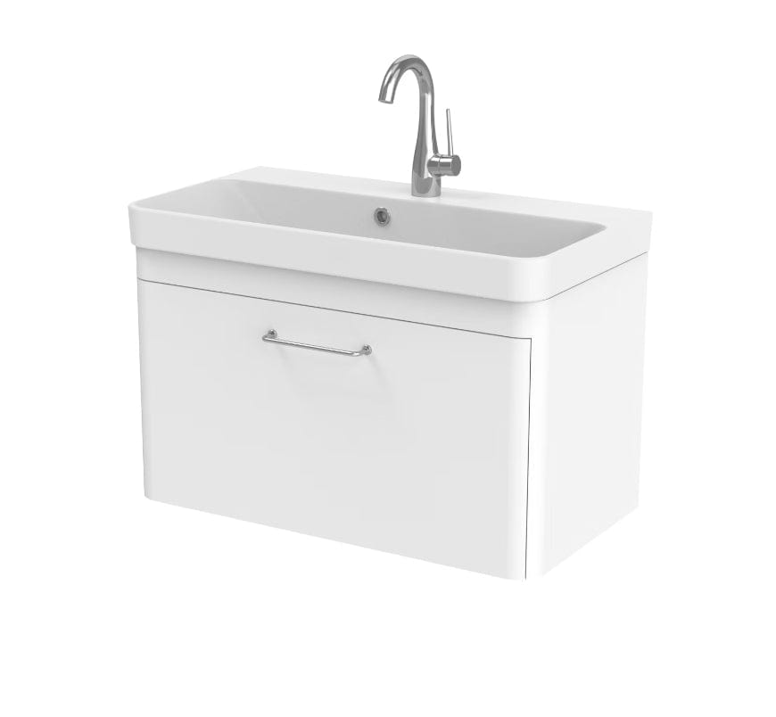 Saneux Wall Mounted Vanity Unit Matte White / 0 Hole Saneux Hyde Vanity Unit With Basin - 700 x 370mm - One Drawer - Wall Mounted
