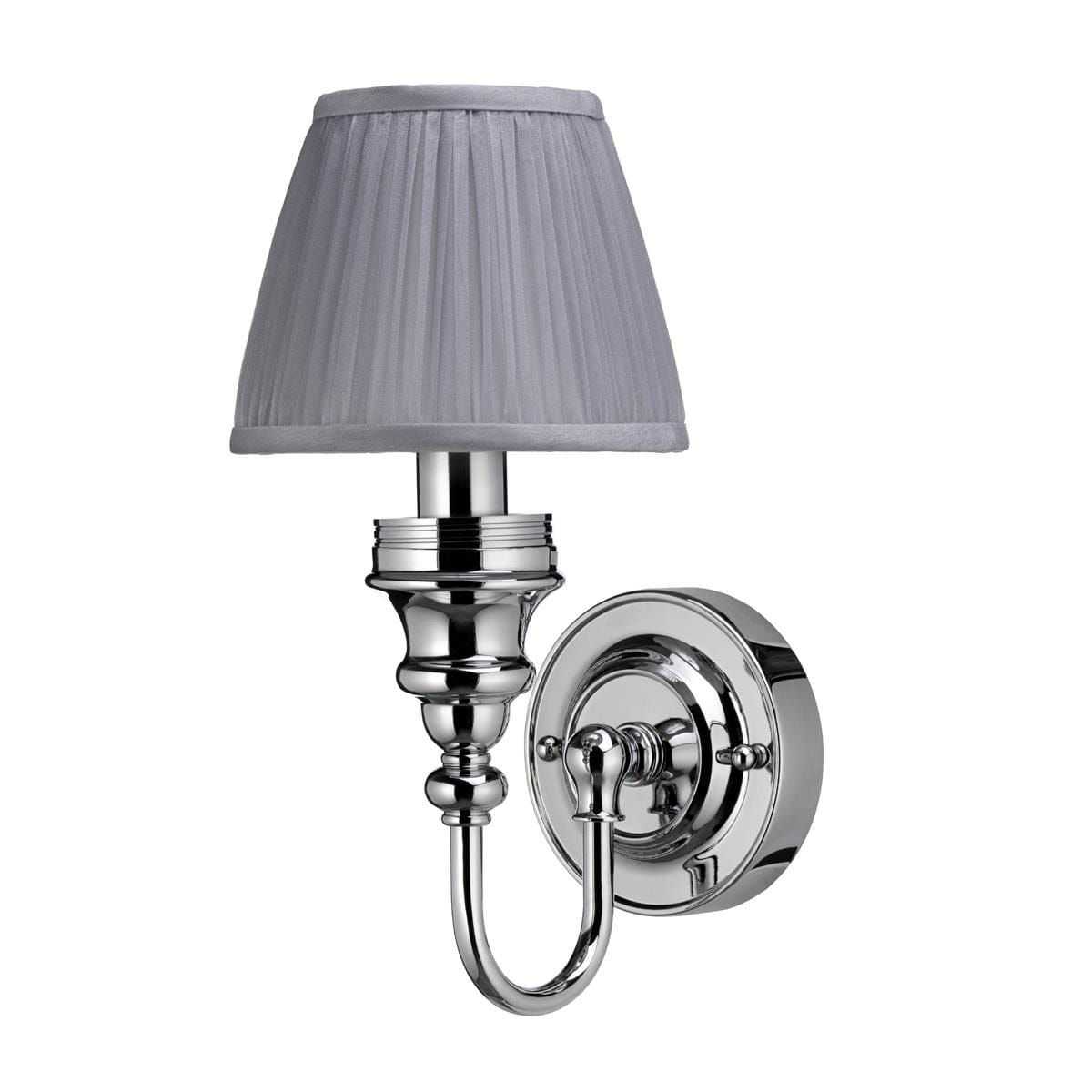 Burlington Bathroom Lighting Burlington LED Ornate Bathroom Wall Light with Chrome Base and Chiffon Silver Shade
