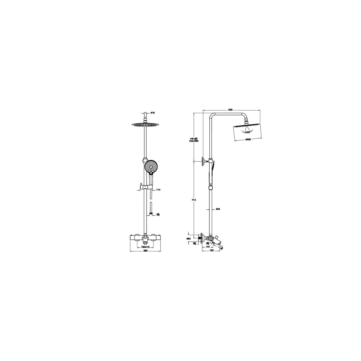 VitrA Exposed Shower Set VitrA Aquaheat Bliss Exposed Thermostatic Valve Shower Set with Bath Spout, 250mm Shower Head and Handset