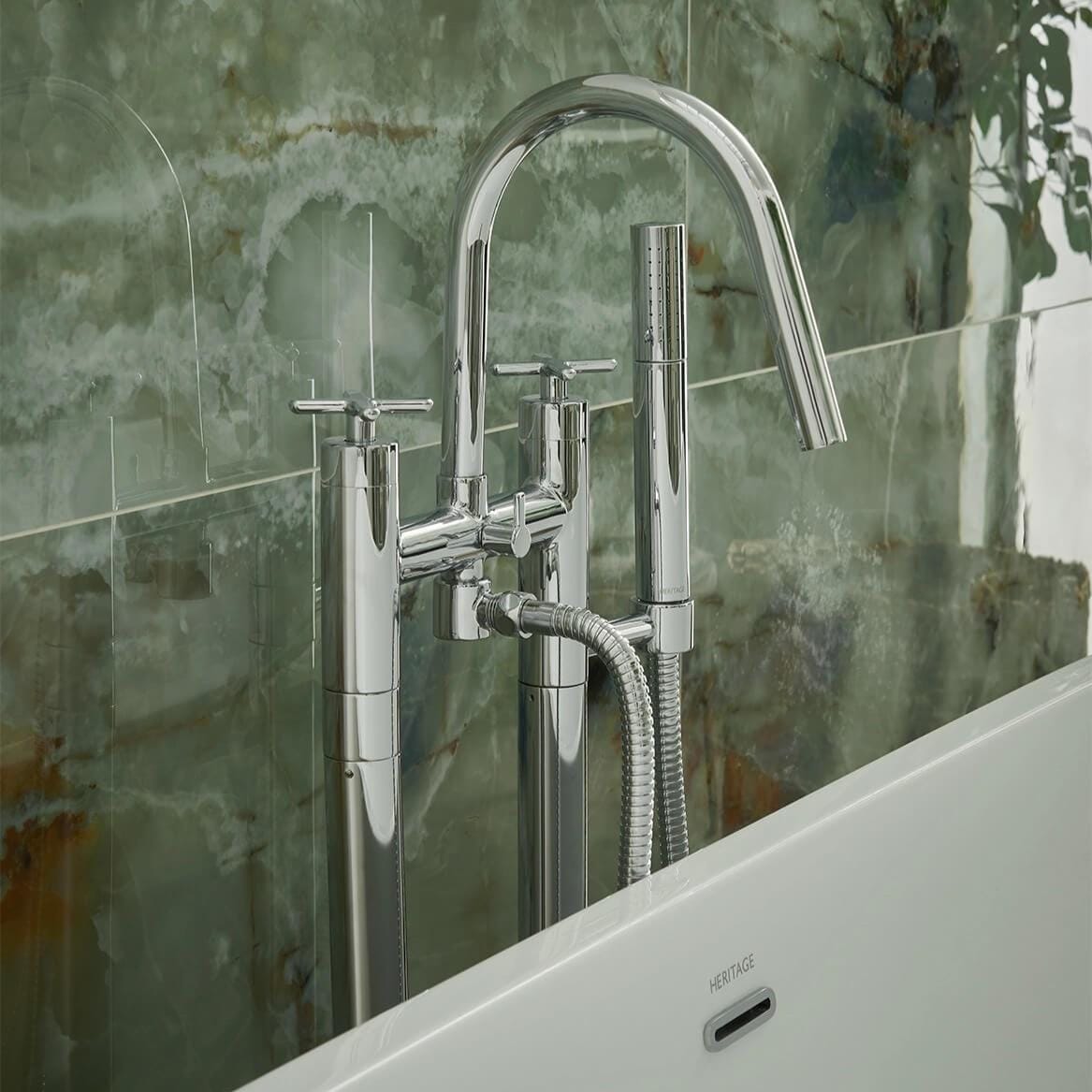 Heritage Freestanding Bath Filler Chrome Heritage Salcombe Floor Standing Bath Shower Mixer