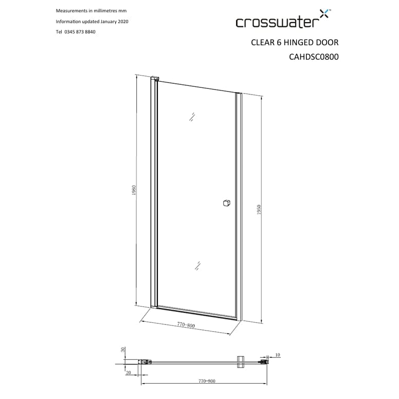 Aquarius Hinged Shower Door Crosswater Clear 6 Hinged Shower Door