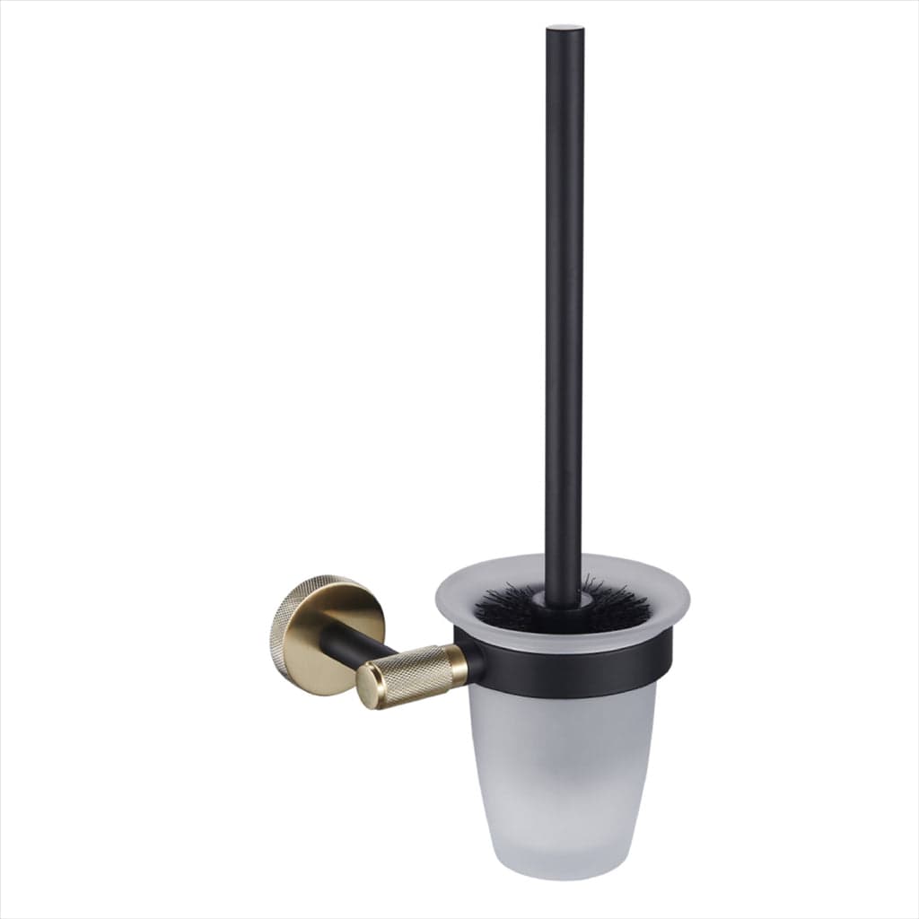 Eastbrook Toilet Brush Eastbrook Catania Toilet Brush and Glass Holder in Matt Black with Brushed Brass