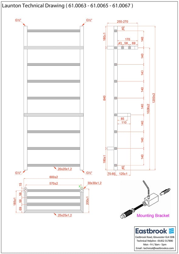 Eastbrook Designer Towel Radiator Eastbrook Launton Straight Vertical Heated Towel Rail in Matt Anthracite